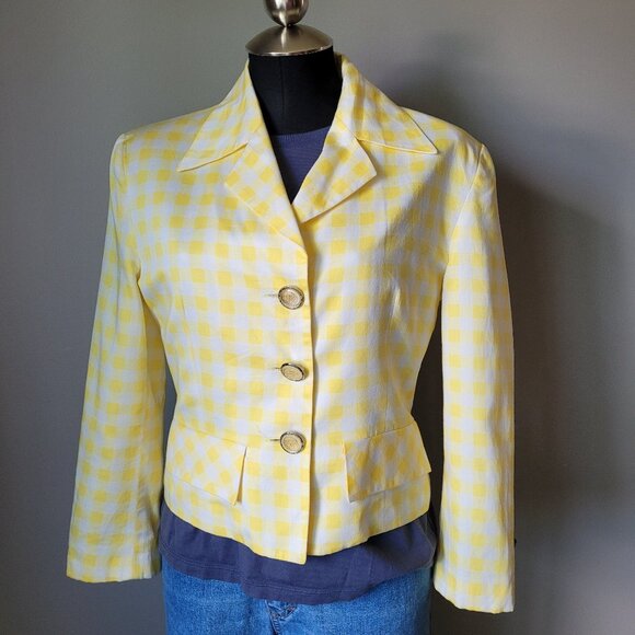 Marina Sitbon for Kamosho Paris Yellow Gingham Cropped Jacket 1980s Vintage - Picture 1 of 16